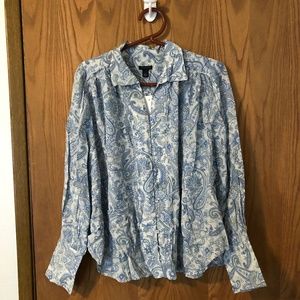 Ann Taylor Long Sleeve Paisley Blouse Sz M NWT